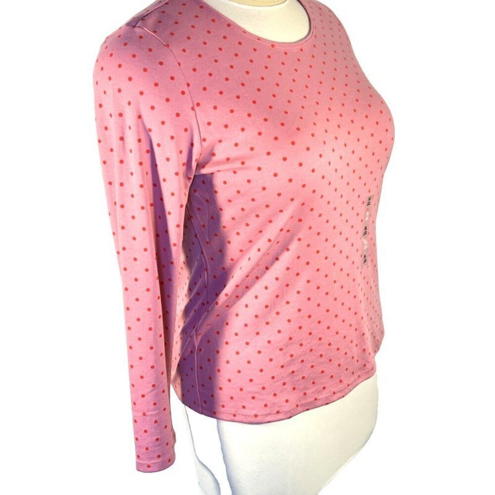 Style & Co Long Sleeve Tee Shirt Women's XL Dusty Pink Red Polka Dots Scoop Neck - Picture 3 of 12